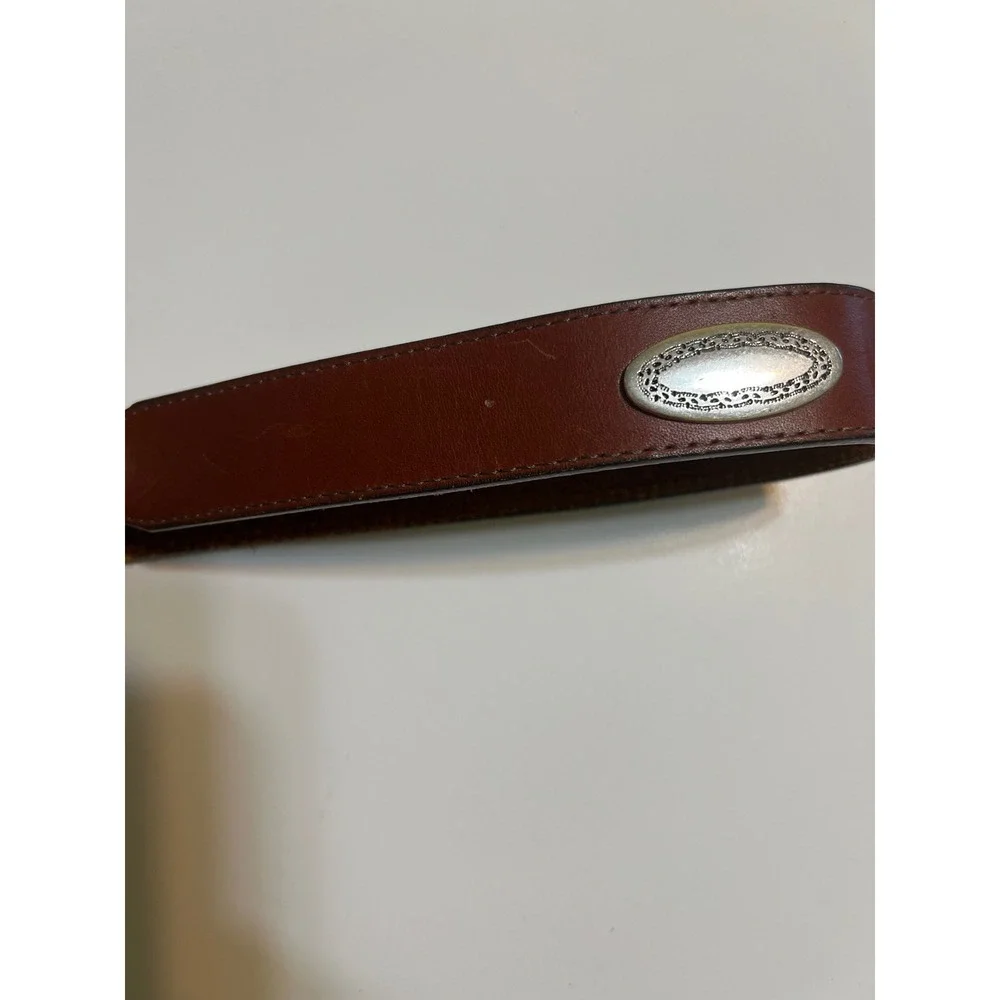 Brighton Mens Brown Leather Western Concho Belt Silver Buckle 38 39107 Mahogany